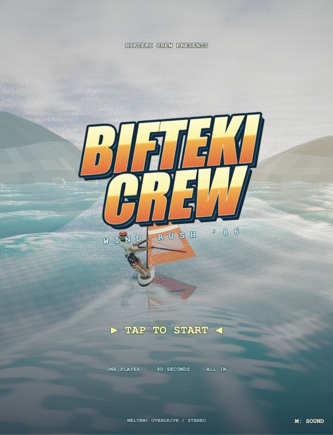 The opening screen of Windsurf Vibes over its rendered ocean.
